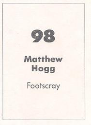 1990 Select AFL Stickers #98 Matthew Hogg Back